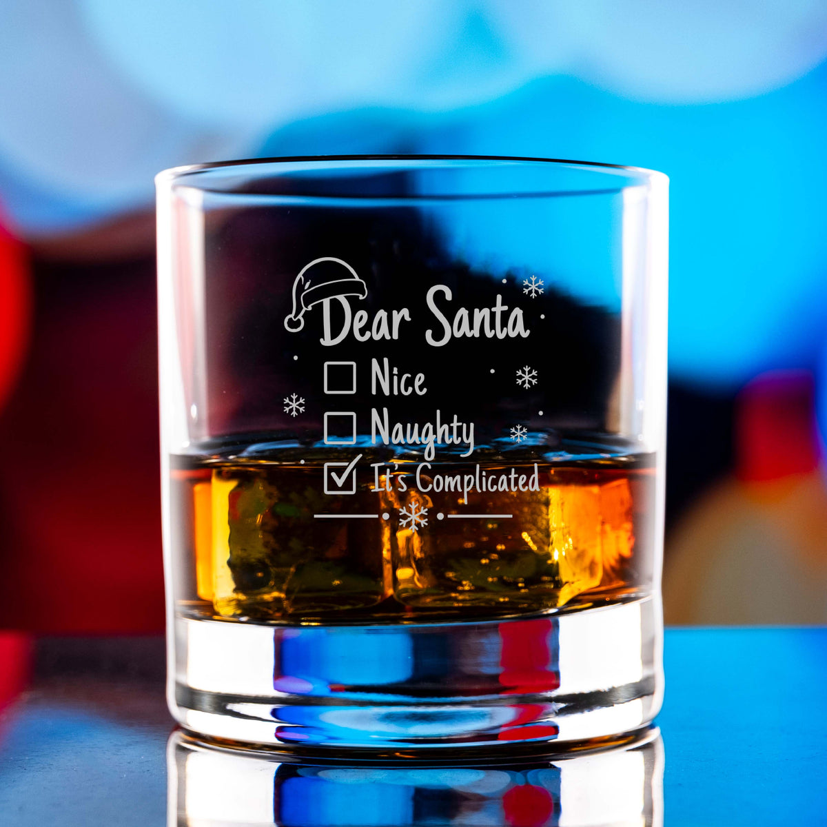 Dear Santa "It's Complicated" Engraved Christmas Rocks Glass